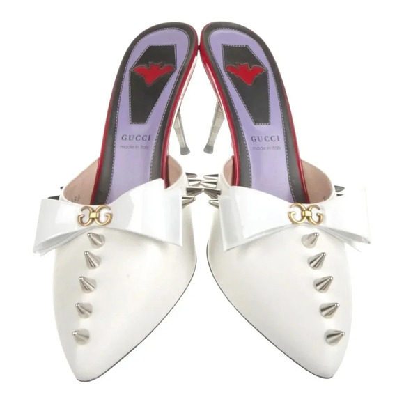 Gucci Vernice GG Spike Mules Malaga Kid Patent Leather 8.5 EU 38.5 Pointed Toe - Picture 4 of 12